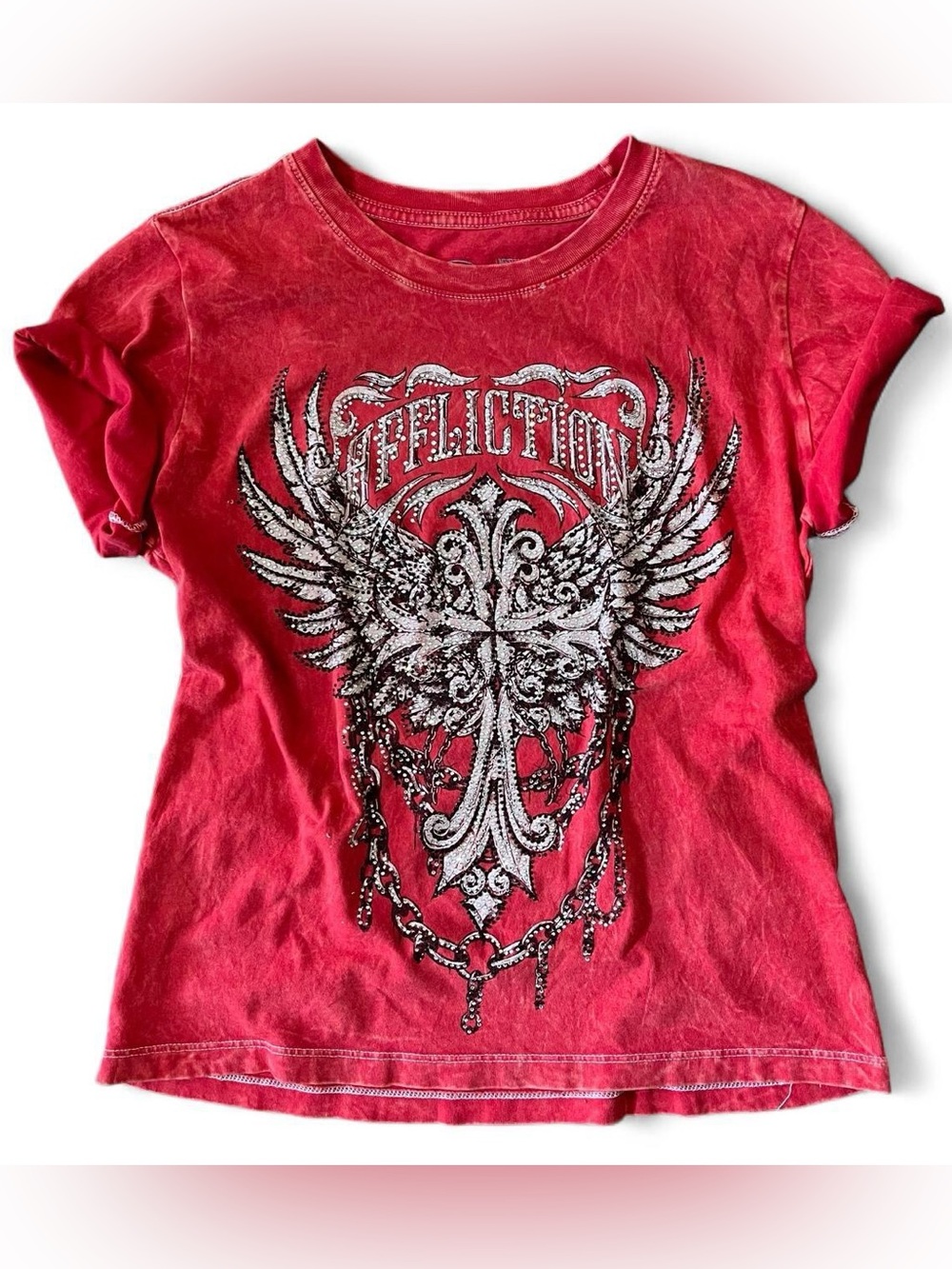 Affliction Red Bling Graphic Tee